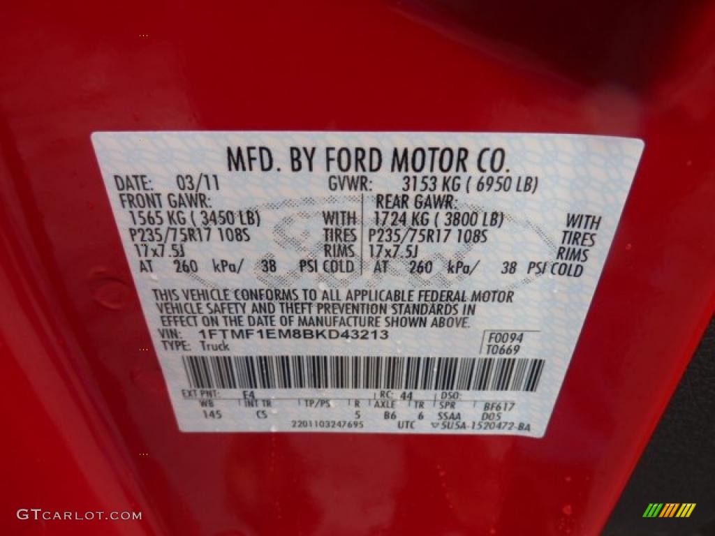 2011 F150 XL Regular Cab 4x4 - Vermillion Red / Steel Gray photo #14