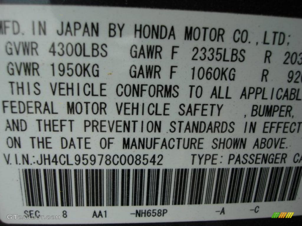 2008 TSX Color Code NH658P for Carbon Gray Pearl Photo #48451209