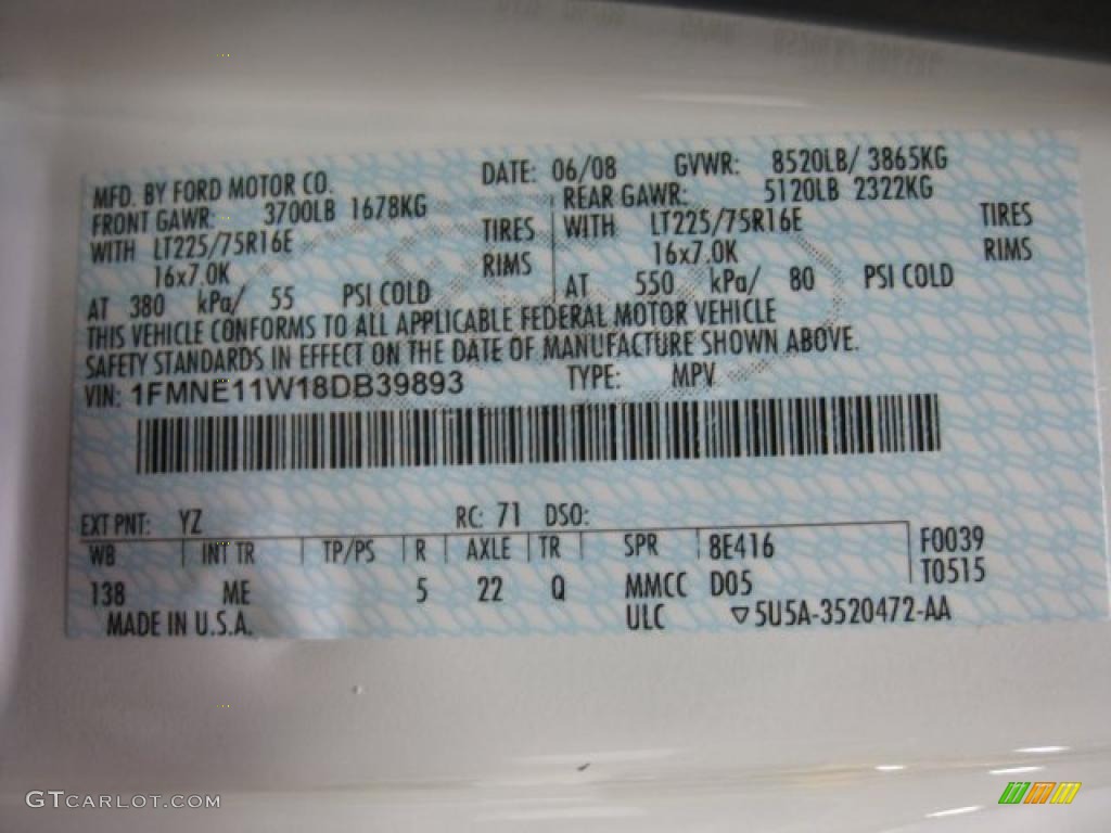 2008 E Series Van Color Code YZ for Oxford White Photo #48451858