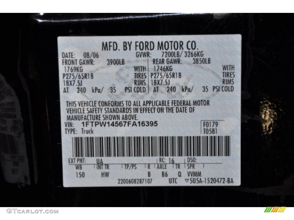 2007 F150 Color Code UA for Black Photo #48455665