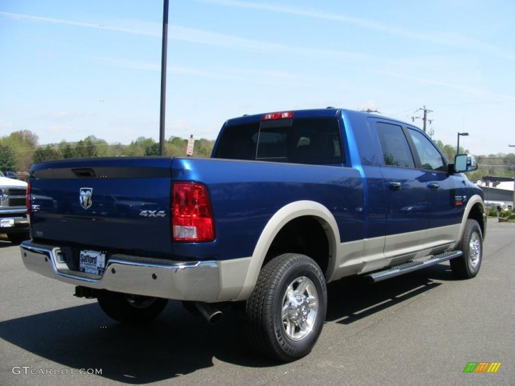 2011 Ram 3500 HD Laramie Mega Cab 4x4 - Deep Water Blue Pearl / Light Pebble Beige/Bark Brown photo #3