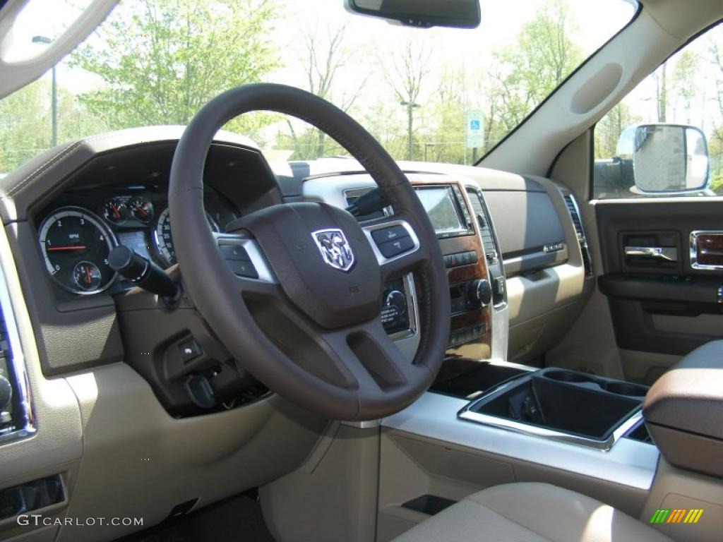 2011 Dodge Ram 3500 HD Laramie Mega Cab 4x4 Light Pebble Beige/Bark Brown Steering Wheel Photo #48458231