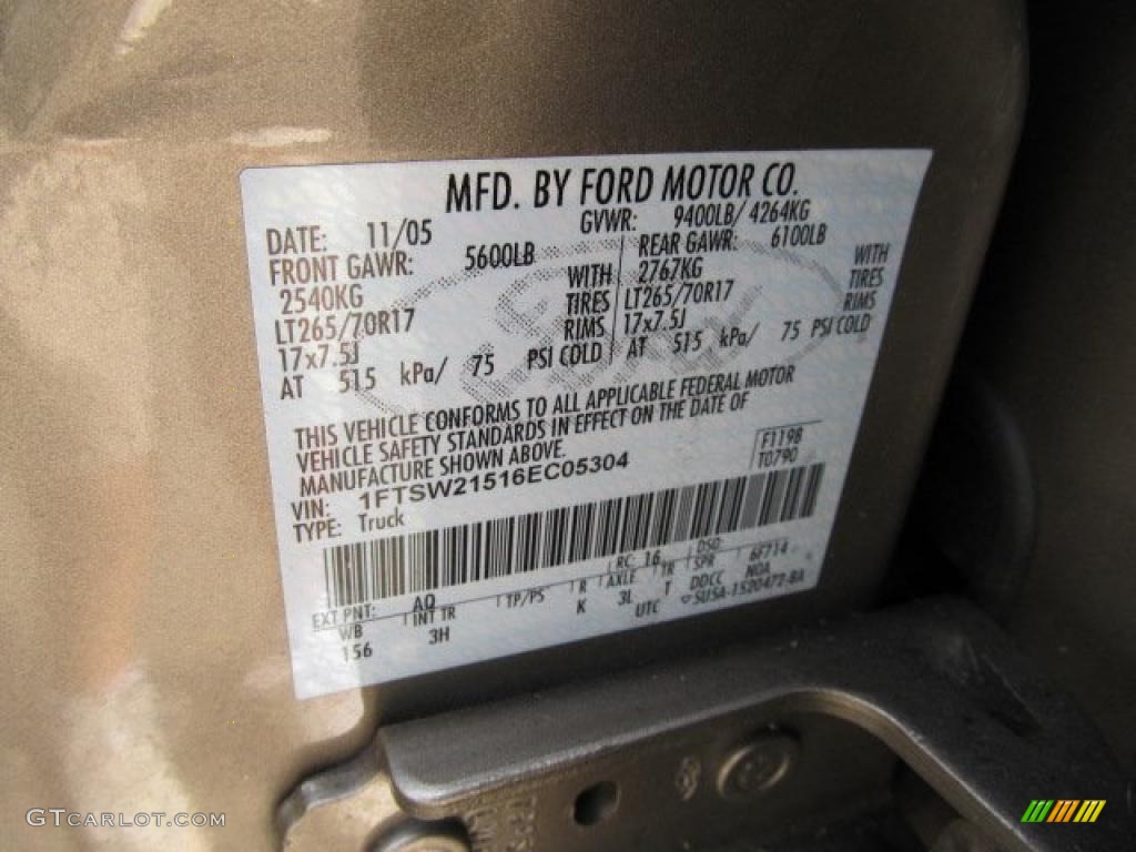 2006 F250 Super Duty Color Code AQ for Arizona Beige Metallic Photo #48471504