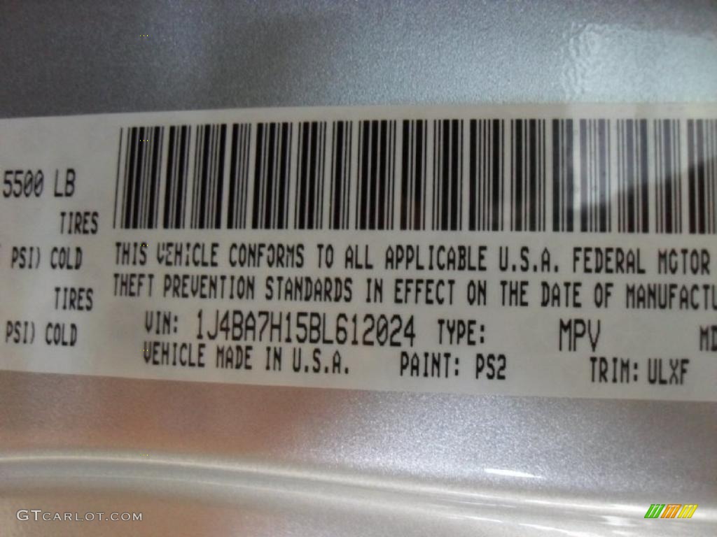 2011 Wrangler Unlimited Color Code PS2 for Bright Silver Metallic Photo #48473457