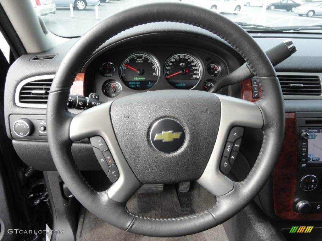 2011 Chevrolet Tahoe Hybrid Ebony Steering Wheel Photo #48474444