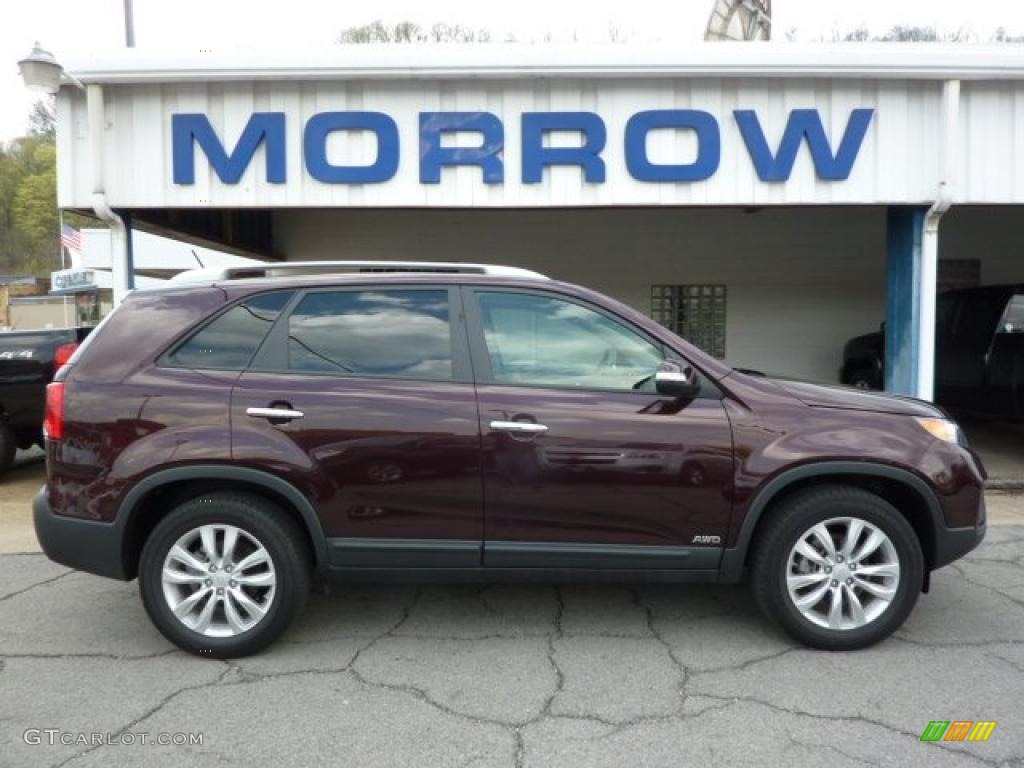 2011 Sorento LX V6 AWD - Dark Cherry / Beige photo #1