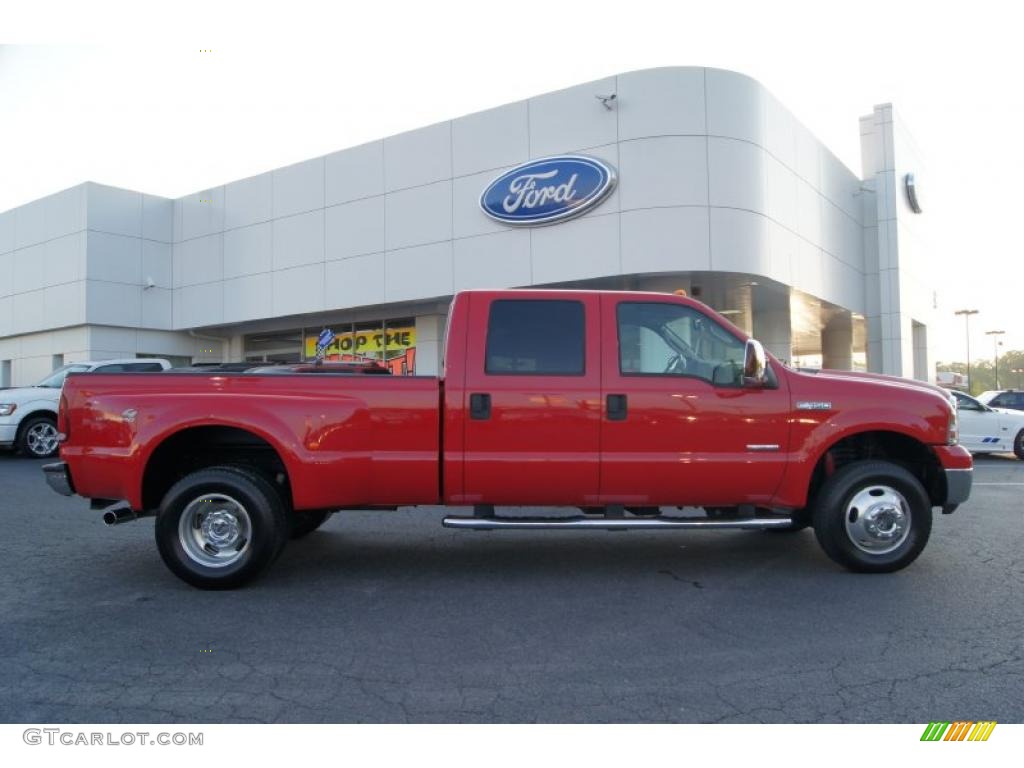 2007 F350 Super Duty Lariat Crew Cab 4x4 Dually - Red / Tan photo #2