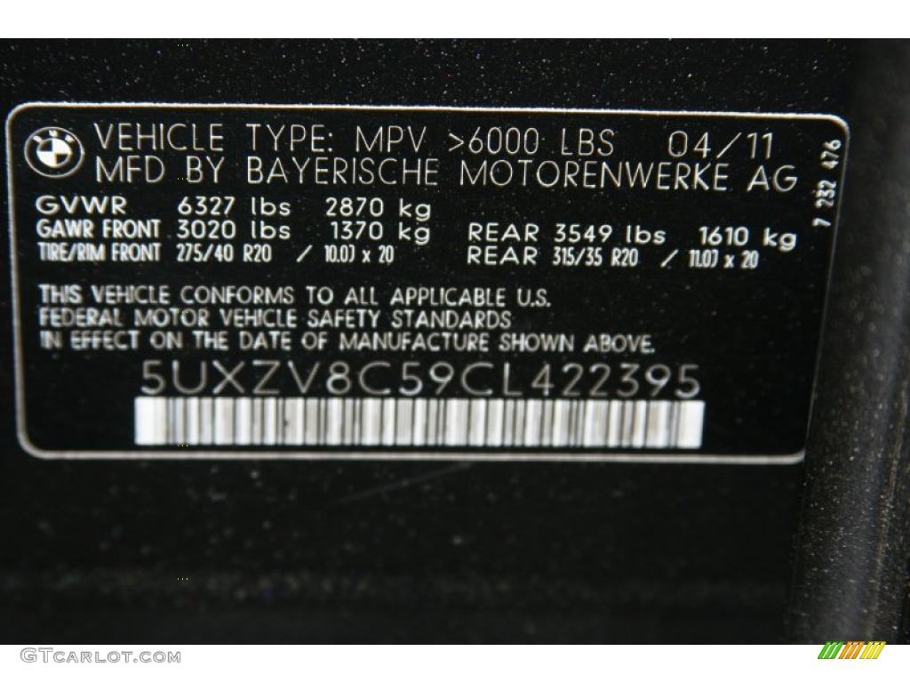 2012 BMW X5 xDrive50i Info Tag Photo #48490066
