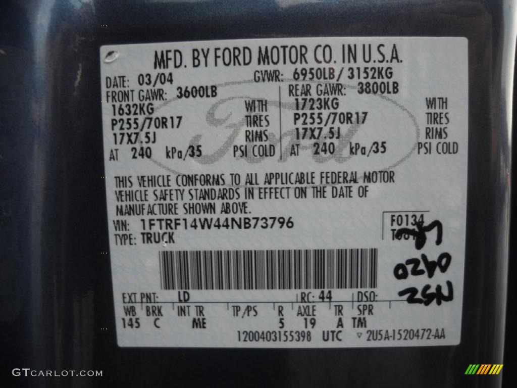 2004 F150 Color Code LD for Medium Wedgewood Blue Metallic Photo #48496051