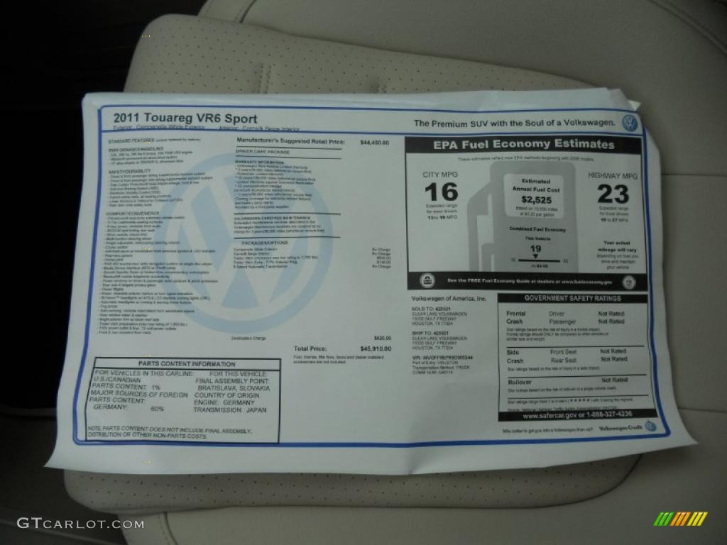 2011 Volkswagen Touareg VR6 FSI Sport 4XMotion Window Sticker Photo #48497236