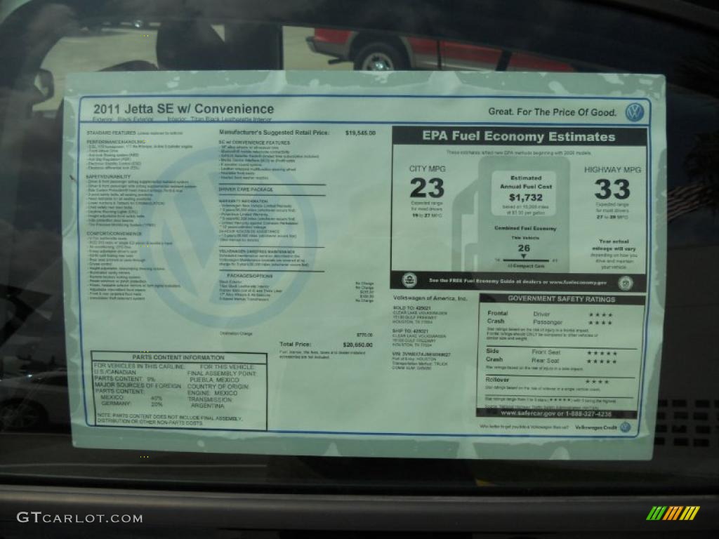 2011 Volkswagen Jetta SE Sedan Window Sticker Photo #48498049