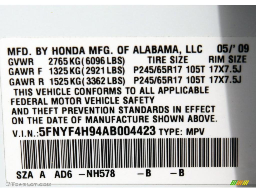 2010 Pilot Color Code NH578 for Taffeta White Photo #48509420