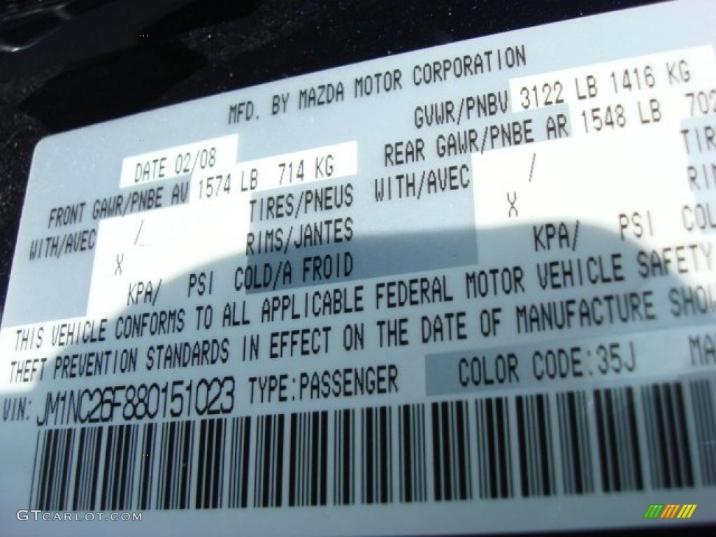 2008 MX-5 Miata Color Code 35J for Stormy Blue Mica Photo #48511258