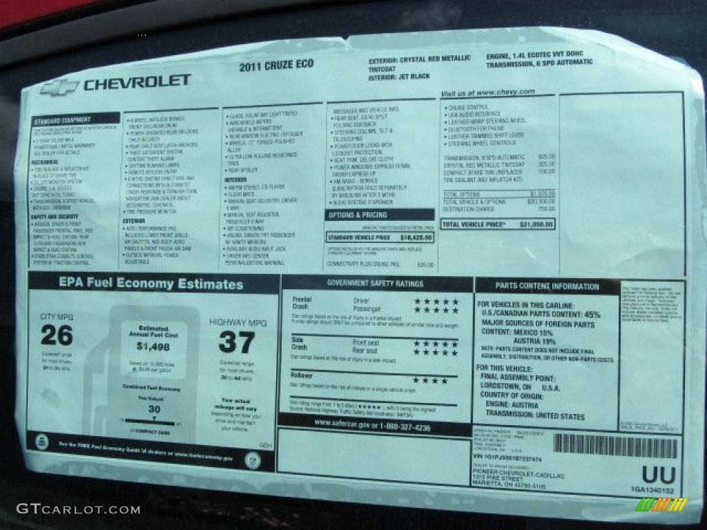 2011 Chevrolet Cruze ECO Window Sticker Photo #48530990