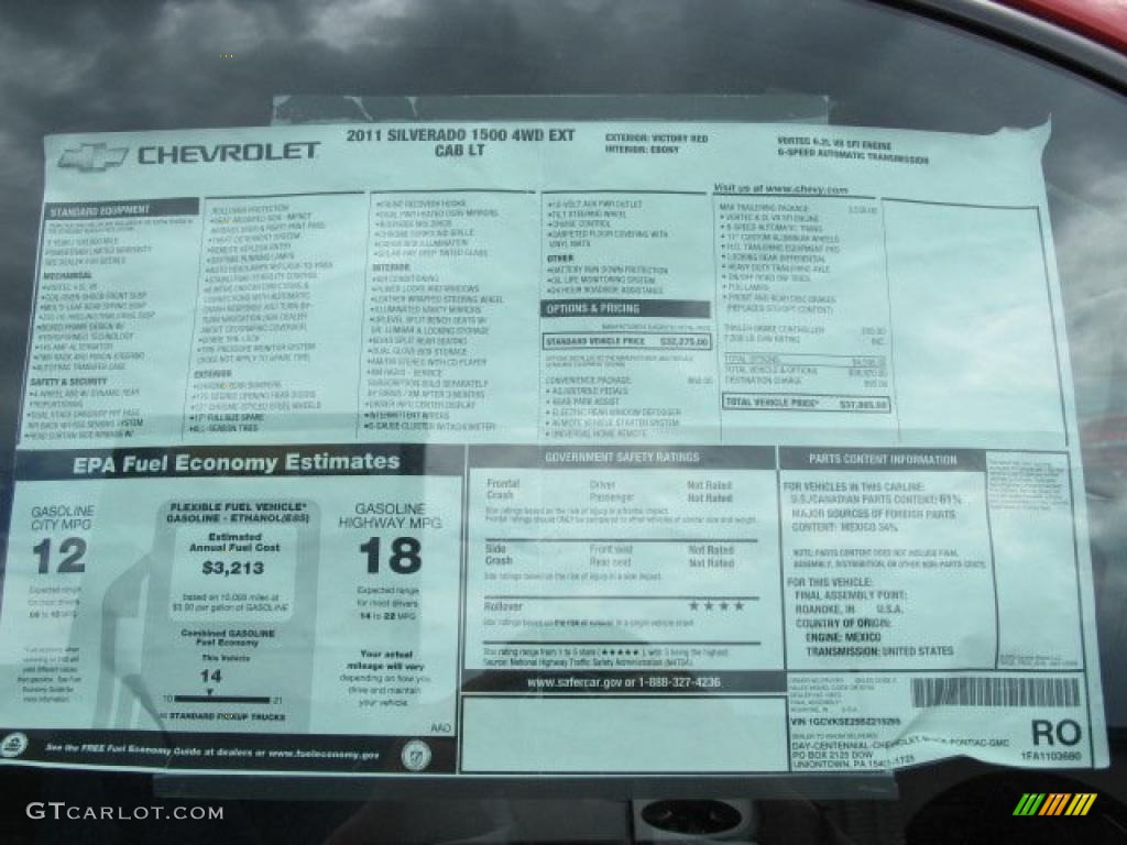 2011 Chevrolet Silverado 1500 LT Extended Cab 4x4 Window Sticker Photo #48531629