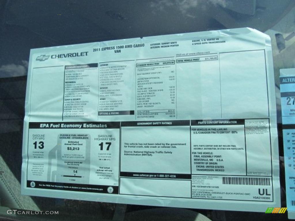 2011 Chevrolet Express 1500 AWD Cargo Van Window Sticker Photo #48532361