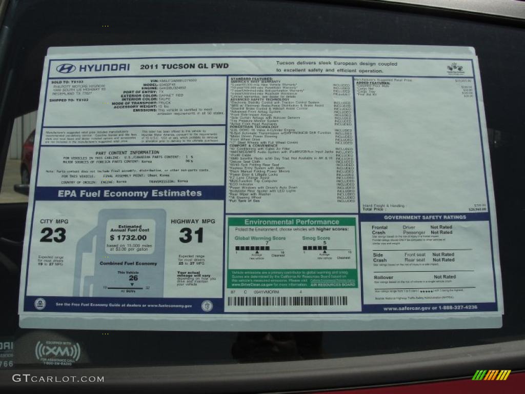 2011 Hyundai Tucson GL Window Sticker Photo #48532919