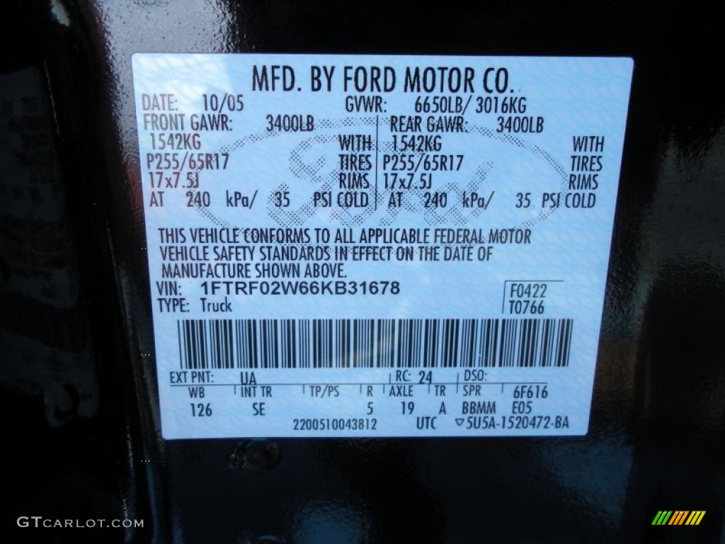 2006 F150 Color Code UA for Black Photo #48534956