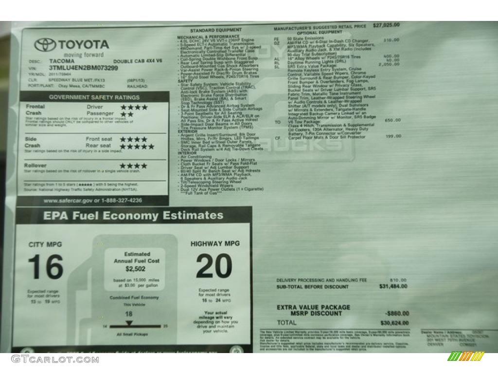 2011 Tacoma V6 SR5 Double Cab 4x4 - Speedway Blue / Graphite Gray photo #12