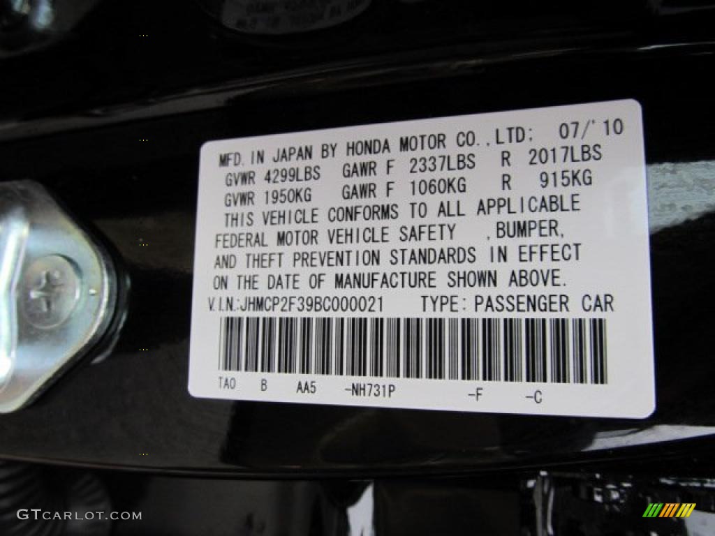 2011 Accord Color Code NH731P for Crystal Black Pearl Photo #48539270