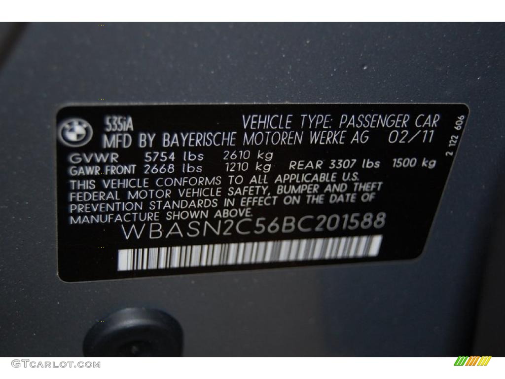 2011 BMW 5 Series 535i Gran Turismo Info Tag Photo #48544238