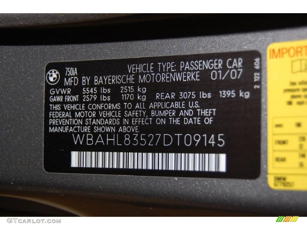 2007 BMW 7 Series 750i Sedan Info Tag Photo #48545231