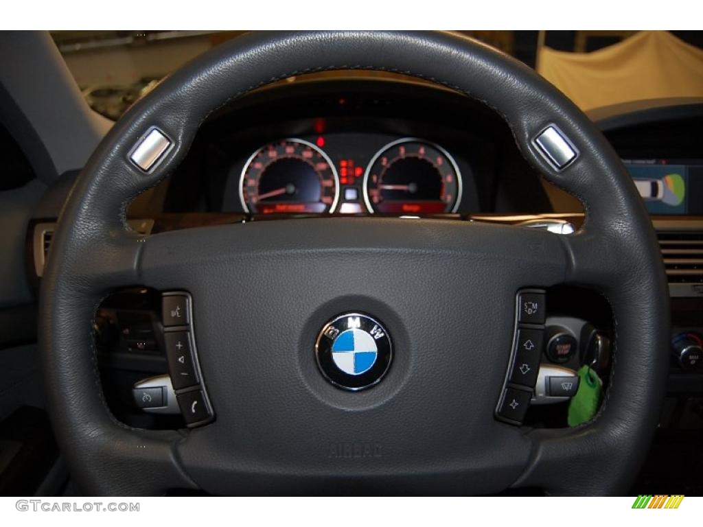 2007 BMW 7 Series 750i Sedan Flannel Grey Steering Wheel Photo #48545369