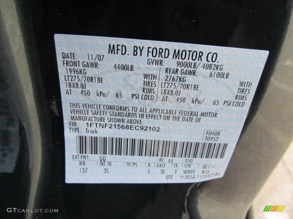 2008 F250 Super Duty Color Code GG for Forest Green Metallic Photo #48548183