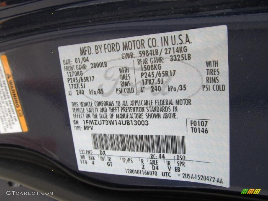 2004 Explorer Color Code DX for Dark Blue Pearl Metallic Photo #48548651