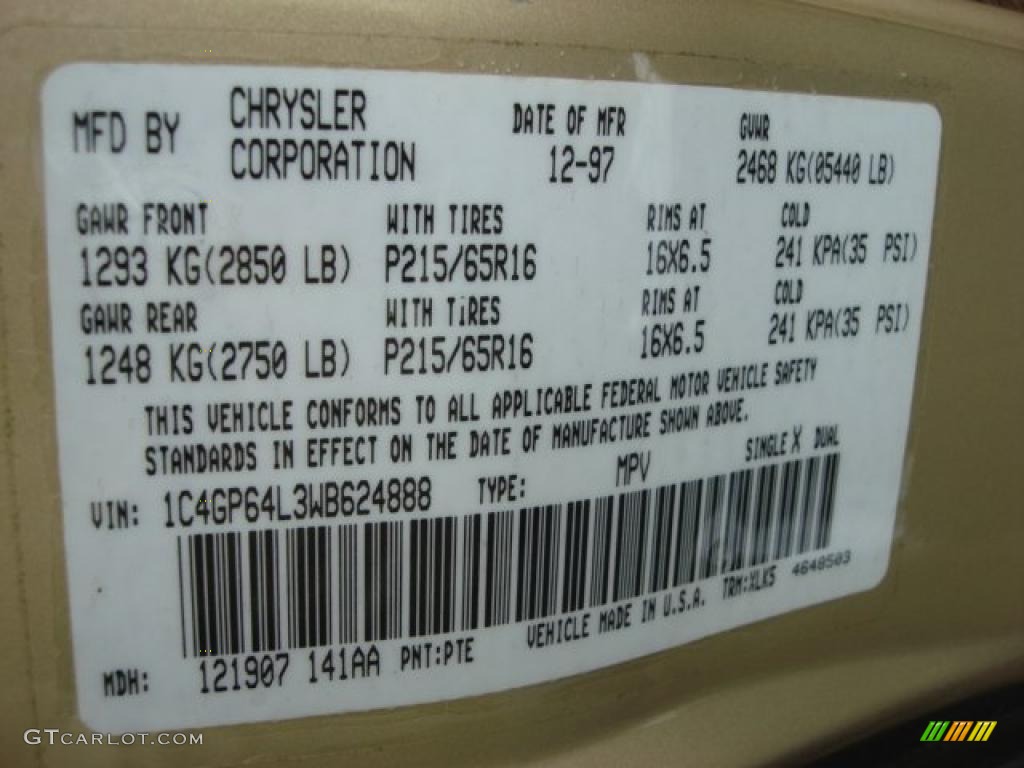 1998 Chrysler Town & Country LXi Color Code Photos