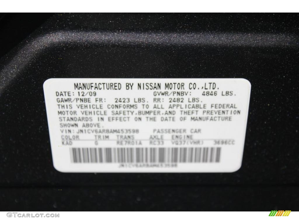 2010 Infiniti G  37 x S Anniversary Edition Sedan Color Code Photos
