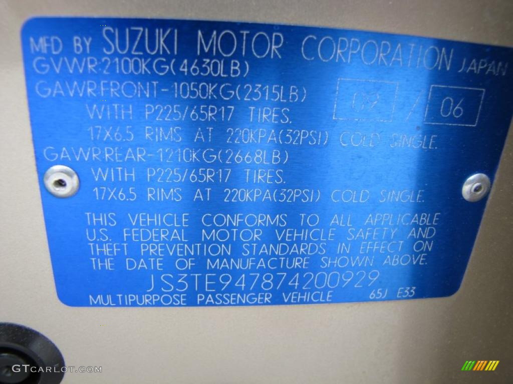2007 Suzuki Grand Vitara Luxury Info Tag Photos