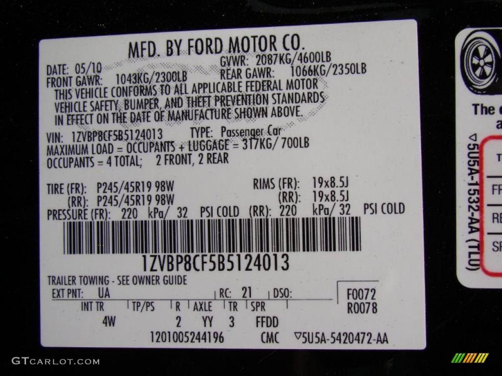 2011 Mustang Color Code UA for Ebony Black Photo #48557501