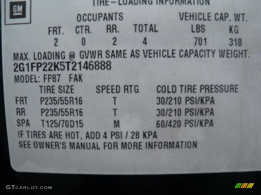 1996 Chevrolet Camaro Coupe Info Tag Photos