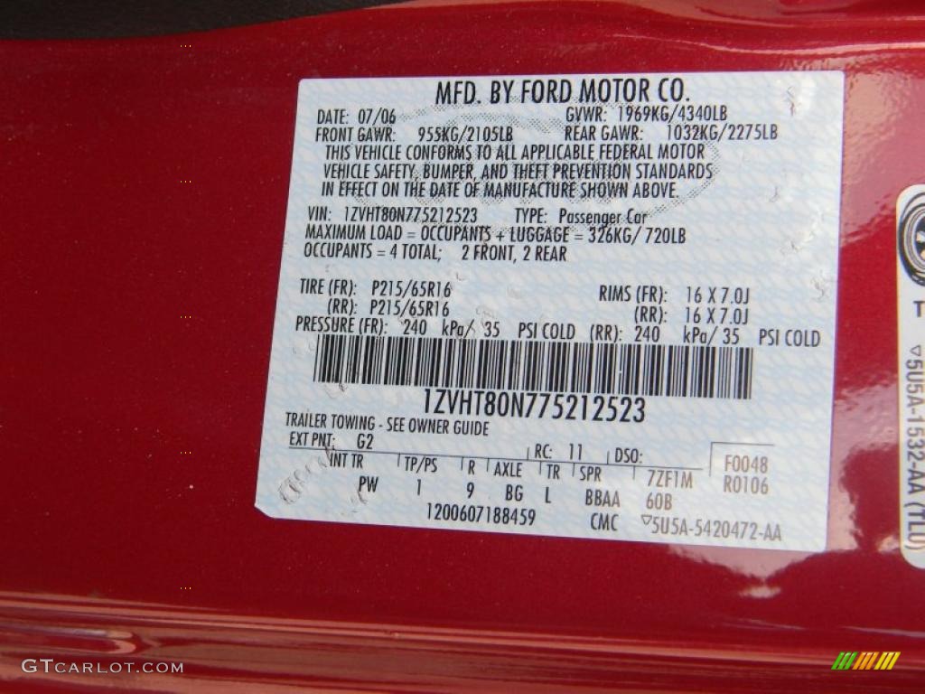 2007 Mustang Color Code G2 for Redfire Metallic Photo #48564199