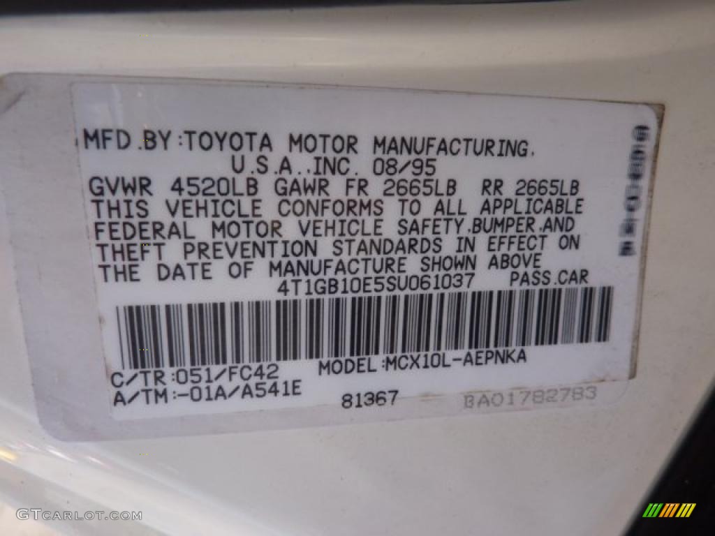 1995 Avalon Color Code 051 for Super White Photo #48564613