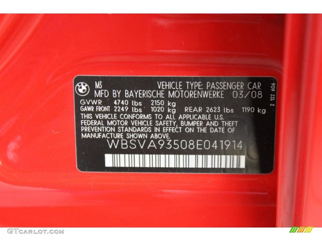 2008 BMW M3 Sedan Info Tag Photo #48570704