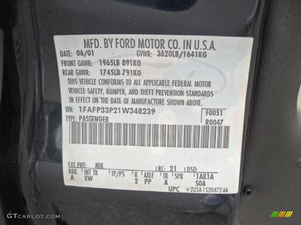 2001 Focus LX Sedan - Twilight Blue Metallic / Dark Charcoal Black photo #6