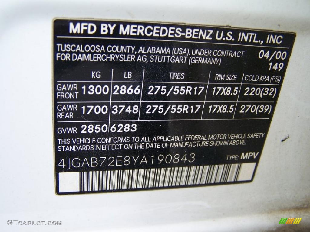 2000 Mercedes-Benz ML 430 4Matic Info Tag Photos