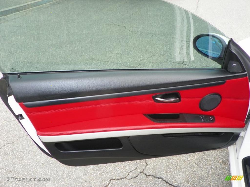 2008 BMW 3 Series 335i Coupe Coral Red/Black Door Panel Photo #48593353