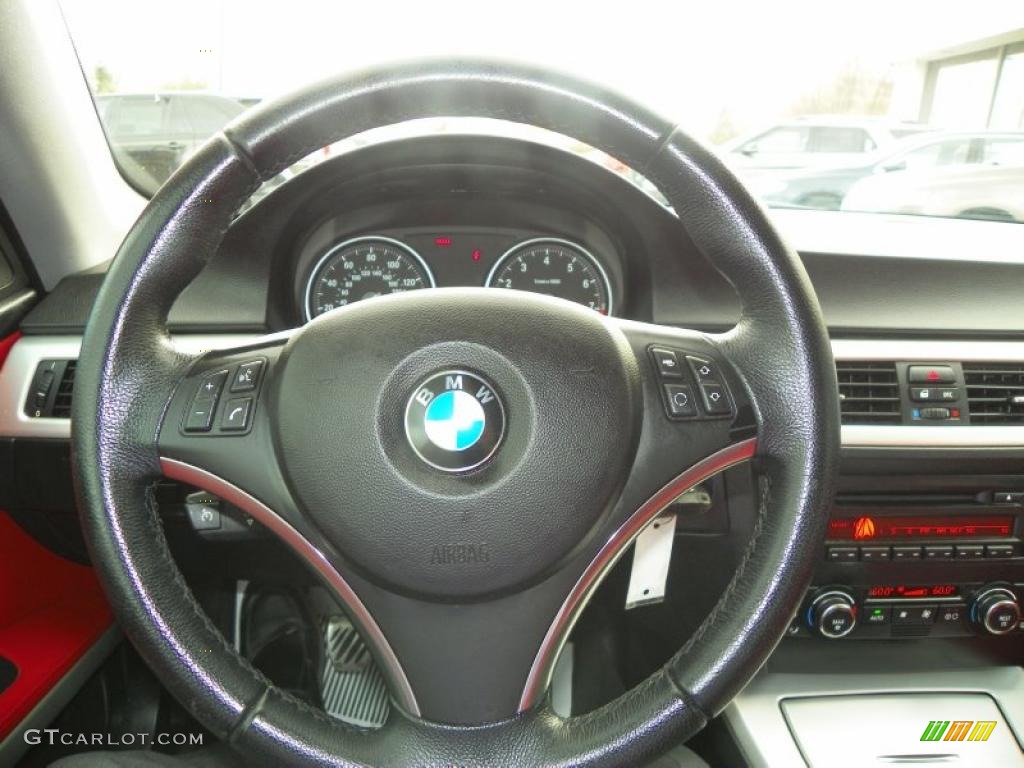 2008 BMW 3 Series 335i Coupe Coral Red/Black Steering Wheel Photo #48593404