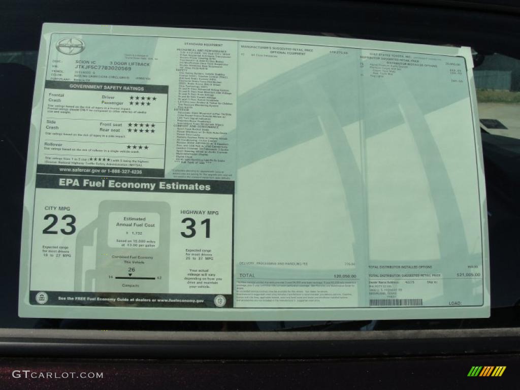 2011 Scion tC Standard tC Model Window Sticker Photo #48604070