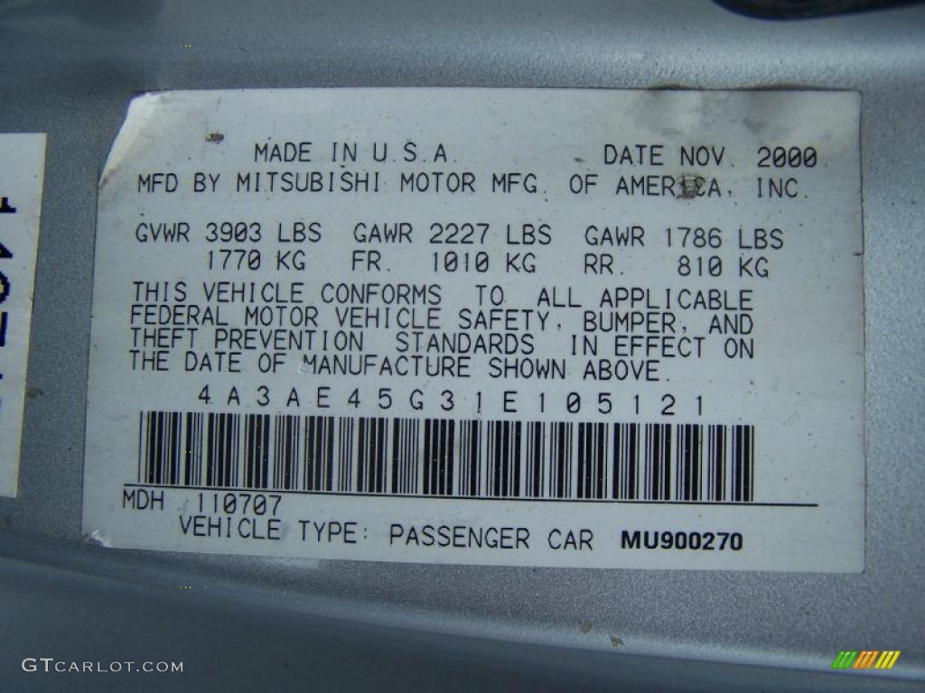 2001 Mitsubishi Eclipse Spyder GS Info Tag Photo #48605036