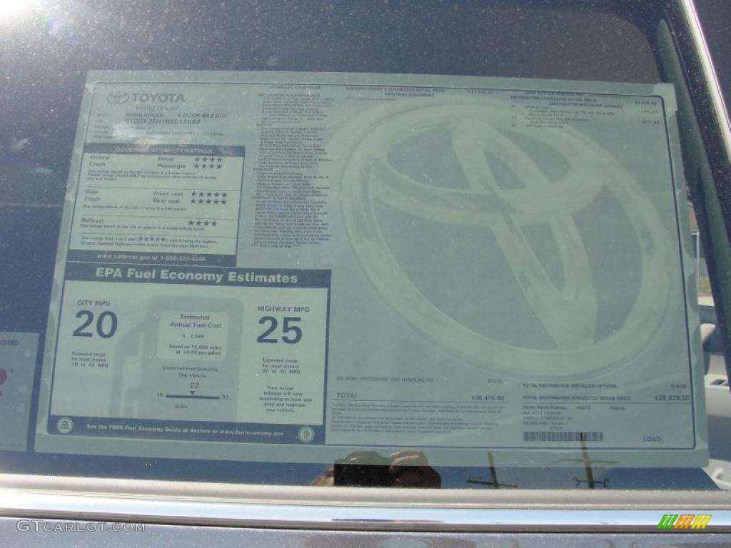 2011 Toyota Highlander Standard Highlander Model Window Sticker Photo #48605738