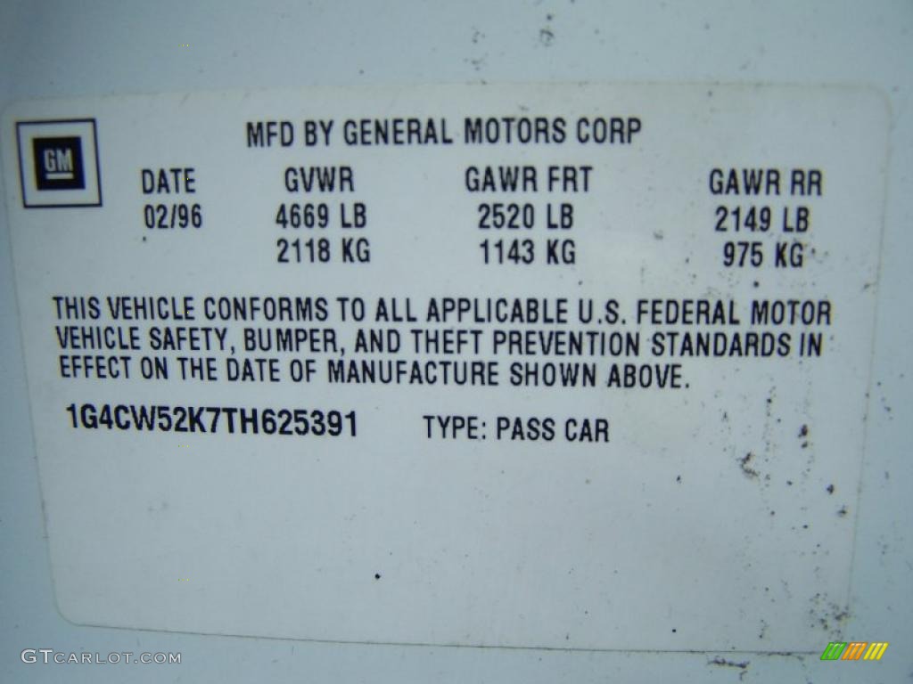 1996 Buick Park Avenue Standard Park Avenue Model Info Tag Photos