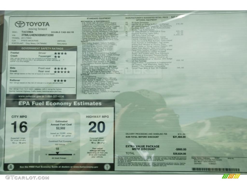 2011 Toyota Tacoma V6 SR5 Double Cab 4x4 Window Sticker Photo #48610001