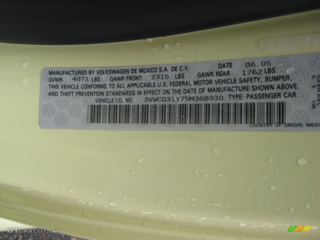 2005 Volkswagen New Beetle GLS 1.8T Convertible Info Tag Photos