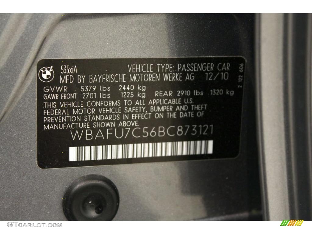 2011 BMW 5 Series 535i xDrive Sedan Info Tag Photo #48612587