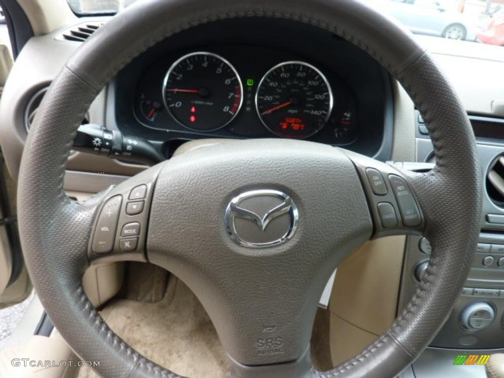 2004 Mazda MAZDA6 s Sport Wagon Beige Steering Wheel Photo #48626742