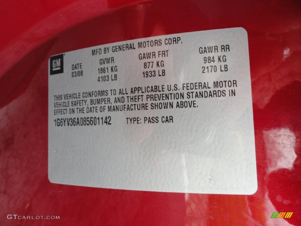 2008 Cadillac XLR Roadster Info Tag Photo #48630052
